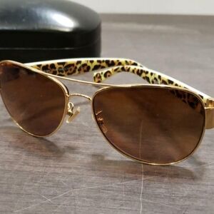 Coach Gold Aviator Sunglasses with Brown Prescription Lenses and Leopard Temples